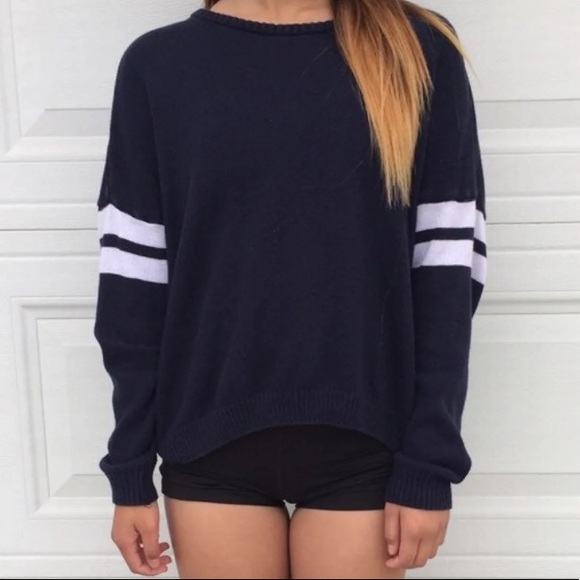 Brandy Melville Navy White Striped Knit Sweater - Picture 2 of 6